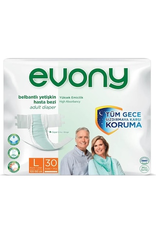 Evony Bel Bantlı Yetişkin Hasta Bezi L 30'Lu 3 Paket 90 Adet