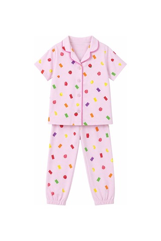 Harıbo Haribo Lisanslı Gömlek Yaka Kısa Kollu Desenli Pijama Takımı Pembe