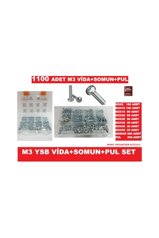 M3 Ysb Vida Seti Vida -Somun-Pul Seti 1100 Parça N11.24856