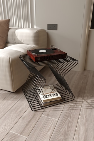 Roma Modern Metal Yan Sehpa Derilik Minimalist Tasarım Kitaplık Pikap Plak Çalar Düzenleyici Siyah