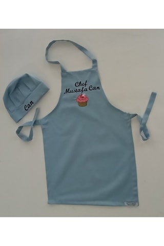 Moms And Babies İsimli Cupcake Çocuk Mutfak Etkinlik Ana Okulu Önlüğü Su İtici Leke Tutmaz Kumaş 0- 14 Yaş Mavi