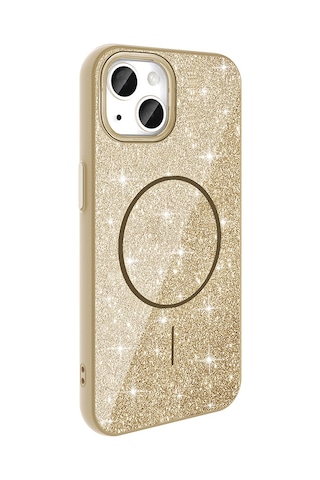 Apple Uyumlu iPhone 11 Kılıf Magsafe Şarj Özellikli Parlayan Simli Okso Kılıf Gold