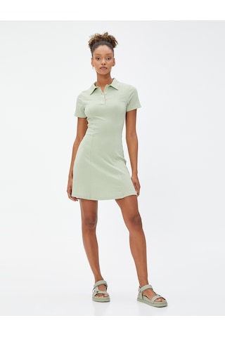 Koton Mini Elbise Polo Yaka Kısa Kollu Düğmeli Fitilli Haki 3sal80029ık 3SAL80029IK876 Haki