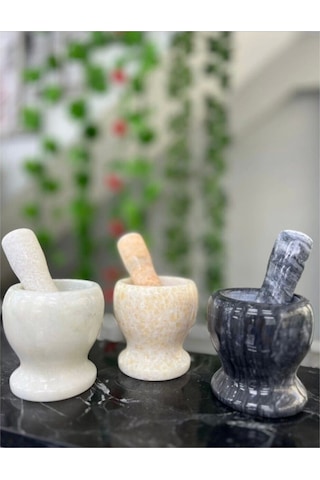 El Yapımı Doğal Cilalı Mermer Havan Baharat Ve Sarımsak Öğütücü Dövücü Doğal Taş 1 Adet Gri