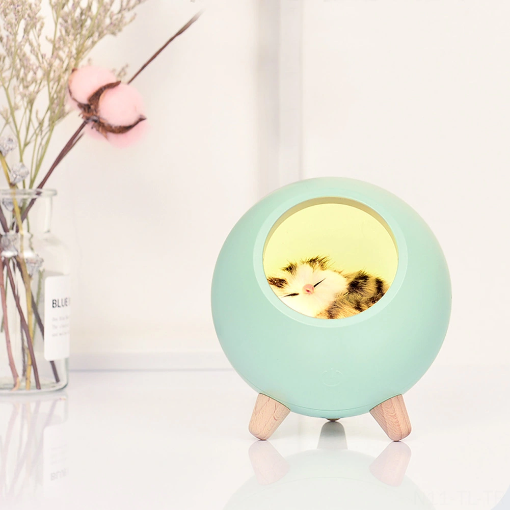 Hombey Yeşil Kedi Ev Desenli Usb Şarjlı Led Gece Lambası - Dokunmatik Parlaklık Ayarlamalı, 2 Saat Otomatik Kapatma, İç Batarya, Ambiyans Aydınlatma, Hediye Ideali Yeşil