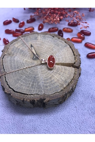 Akik Taşlı Gümüş Kolye 925 Ayar Doğal Taş