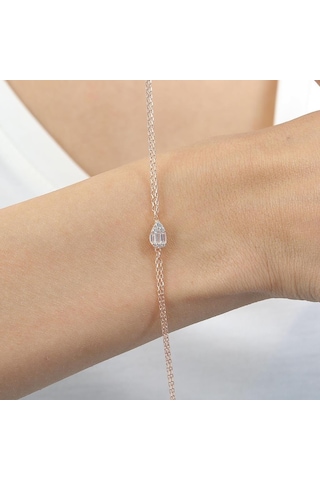 Mia Vento Pırlanta Montür Minimal Damla Baget Rosegold Gümüş Bileklik