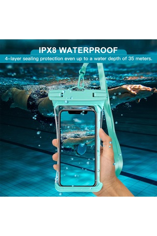 Teltree Yeşil Ipx8 Su Geçirmez Telefon Çantası - Tpu+abs Malzeme, 7 İnç Telefonlar İçin, 12x21.5cm Boyut