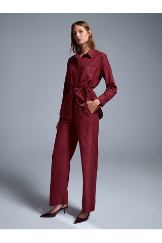 Dilvin 72164 Beli Lastikli Süet Pantolon-bordo Bordo