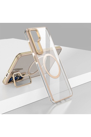 Galaxy S24 Plus Uyumlu Kılıf Magsafe Şarj Özellikli Wlons Standlı Efsane Kapak Gold