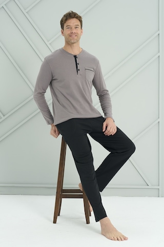 Erkek Interlok Penye Uzun Kol Pijama Takımı 2205 Gri01 Gri01