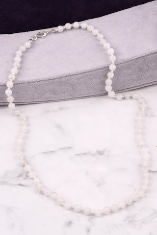 Ay Taşı Doğal Taş Düğümlü Kolye 6 Mm Küre Kesim