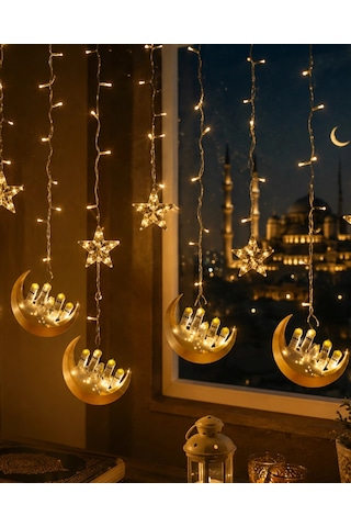 Hilal Yıldız Led Ramazan Işığı 3 Metre Dekoratif Perde Aydınlatması