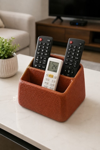 Masa Üstü Kumandalık Organizer Çok Bölmeli Tv Klima Kumanda Standı Düzenleyici 16x13x9.6 Cm Kahverengi