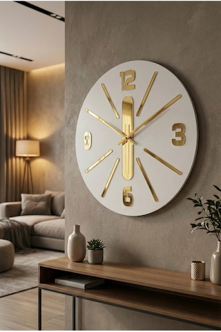 Beyaz Renk Hediyelik Ahşap Dekoratif Farklı Desenli Duvar Saati 5 Beyaz