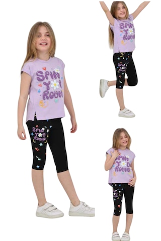 Kız Çocuk Spin You Yazılı Kapri Taytlı Tişörtlü Takım