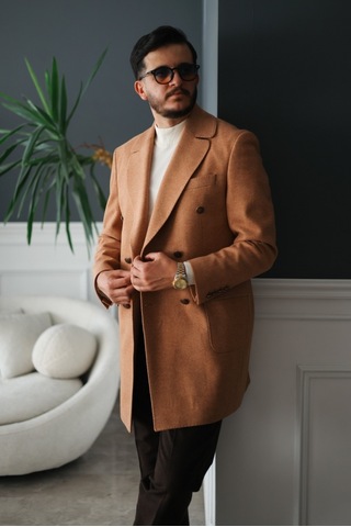 Avni Ceylan Premium Orange Slim Fit Erkek Kaşe Kaban Turuncu