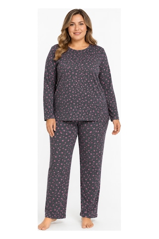 Sleeproom Büyük Beden Kadın Mevsimlik Pointiel Yıldız Desen Pijama Takımı Antrasit