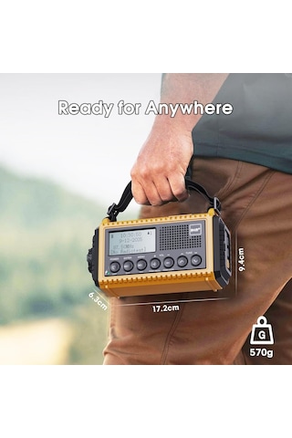Rocam Dab/dab+/fm 5000 Mah Güneş Enerjili Dijital Acil Durum Radyosu Alarm Saatli Radyolar Turuncu