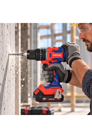 Workpro Wp390019 20volt 2.0ah Li-ion 65nm. Çift Akülü Kömürsüz Profesyonel Şarjlı Darbeli Matkap