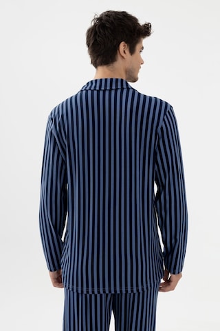 Erkek Mavi Çizgili Pamuklu Kombinli Gömlek Yaka Pijama Takımı Ko6302pj-1 Mavi