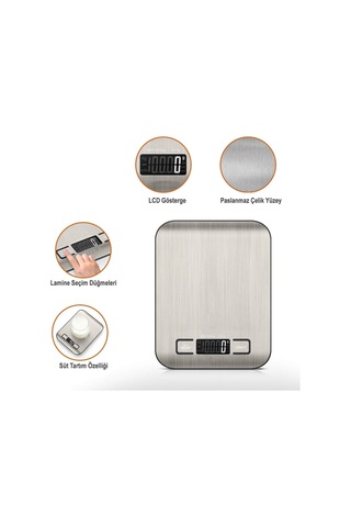 Orret Home Dijital Mutfak Terazisi Paslanmaz Çelik Yüzeyli Hassas Tartı, 5 Kg Kapasiteli, Dara Özellikli, Lcd Ekranlı, 5 Birim Dönüşümlü, Pilli,dijital Tartı Sku: Smg8690010520906 12v