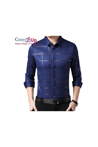 Rahat Up Erkekler Ekose Kavisli Hem Gömlek Casual İş Düğmesi Gömlek Uzun Kollu Damalı Erkek Gömlek Lacivert