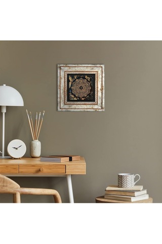 Lexroo Sri Yantra Taş Duvar Tablosu - Çerçeveli Taş Tablo - Dekoratif Duvar Sanatı