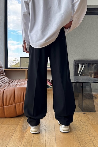 Flaw Çift Pileli Kumaş Pantolon Siyah-28073 Siyah
