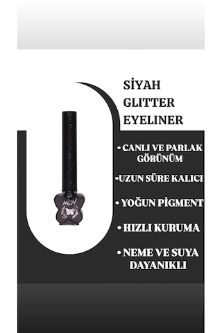 Mov Glitter Eyeliner Siyah Suya & Tere Dayanıklı, Parlak Kalem Eyeliner 0