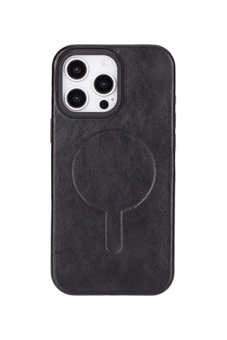Bloomcase Aeris Obsidian Black Apple iPhone Uyumlu 16 Pro Magsafe Hakiki Deri Kılıfı Siyah