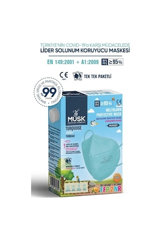Musk Ffp2 Çocuk Maske Turkuaz Renk Xs 10 Adet