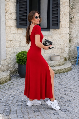 Stilvibe Viskon Çift Yırtmaçli Sırtı Açık Elbise Editörün Seçimi Kırmızı