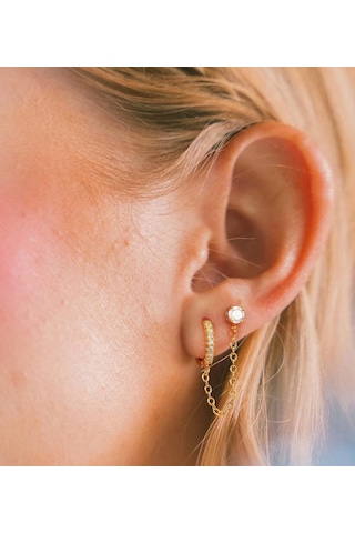 Geeksen Zirkon Taşlı Zincirli Küpe Ve Küpe Seti - Tek Satırlı Zirkon Desenli, Gümüş Altlı Altın Renkli, Modern Ve Benzersiz Stil Gold