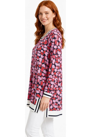 Neden Tekstil Kadın Geometrik Desenli Uzun Kollu Tunik T-shirt - Çok Renkli