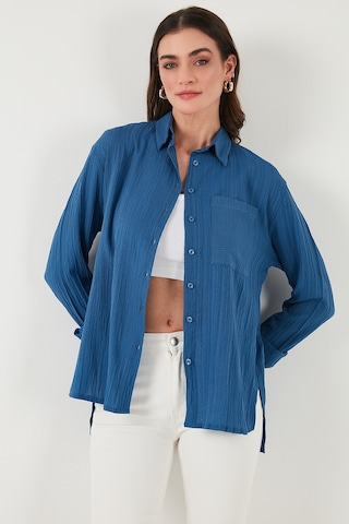 Lela Regular Fit Tek Cepli Önü Kısa Arkası Uzun Krinkıl Bayan Gömlek 6772752 Indigo
