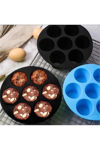 İndecor Houseware Airfryer Silikon Muffin Kek Kalıbı 7 Gözlü Hava Fritözü Kek Ve Çörek Pişirme Kalıbı Siyah Diğer