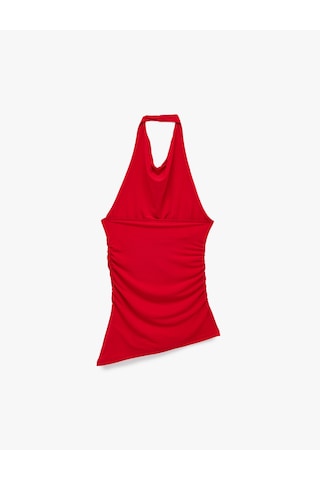 Koton Asimetrik Kesim Slim Fit Drapeli Kolsuz Degaje Yaka Bluz Kırmızı 6sal30160ık