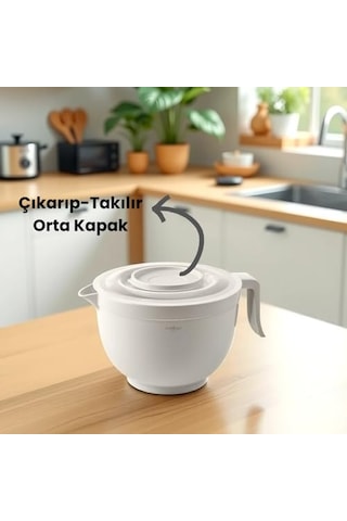 Karıştırma Kabı & Mikser Kase Kapaklı Mikser Kase 3 Litre Çırpma Kabı Krem Genel