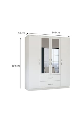 Metalia Gm0035 Esil 4 Kapılı 2 Çekmeceli Aynalı Gardrop Dolap Beyaz