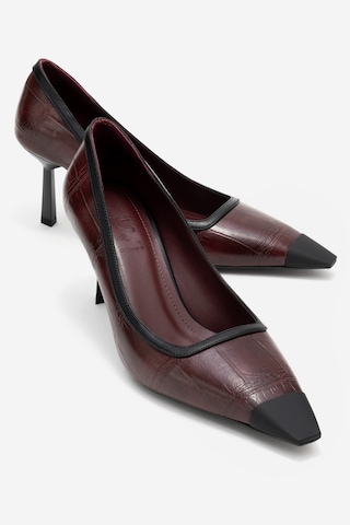 Luvishoes Rona Bordo Baskı Mat Burunlu Kadın Topuklu Ayakkabı Bordo