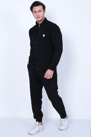 Lukitus Tam Fermuarlı Polar Erkek Eşofman Takımı - Siyah