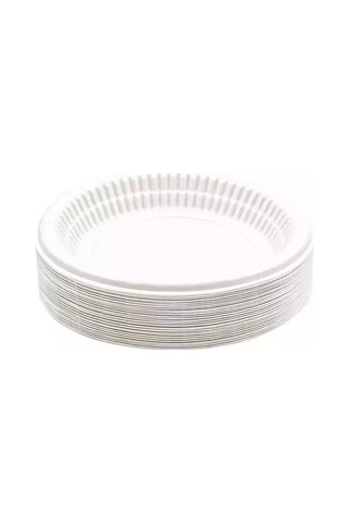 Ekonomik Yuvarlak Plastik Parti Davet Tabağı 100'lü Paket Çap:19cm Beyaz