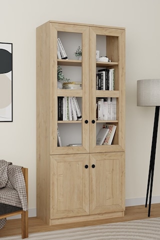 Lisa 4 Kapaklı Safir Meşe Vitrin -kitaplık Ve Çok Amaçlı Dolap Safir Meşe