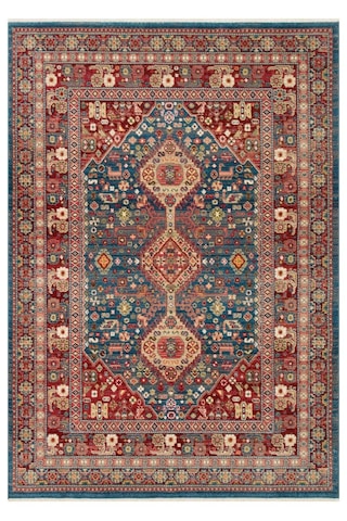 Kybele Kyb 05 Navy Red Xw Sıcak Renk Tonlu Otantik Makine Halısı Lacivert - Kırmızı