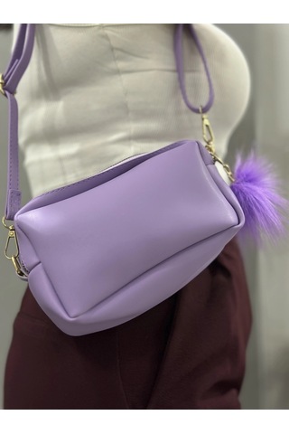 Biçomi Ponpon Mor Cilt Çanta Mor