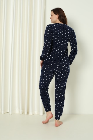 Wordex Fawn 5006 Peluş Welsoft Polar Kışlık Yumoş Kadın Pijama Takımı Uyuyan Kedili 3317 Lacivert