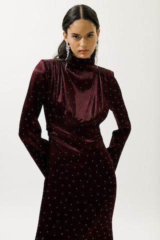 Mıla Taşlı Abiye Elbise Bordo Bordo