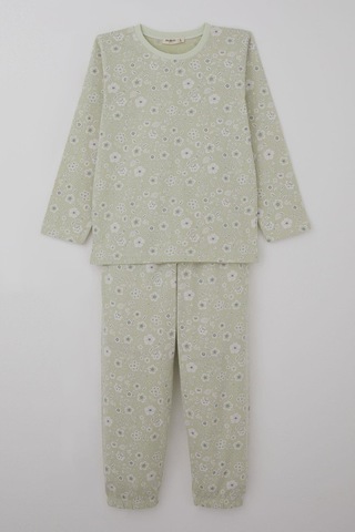 Breeze Kız Çocuk Pijama Takımı Çiçek Desenli 4-8 Yaş, Su Yeşili Su Yeşili