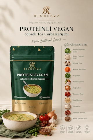 Proteinli Vegan Toz Çorba Bezelye Proteinli, Pirinç Proteinli, Sebzeli 100 G